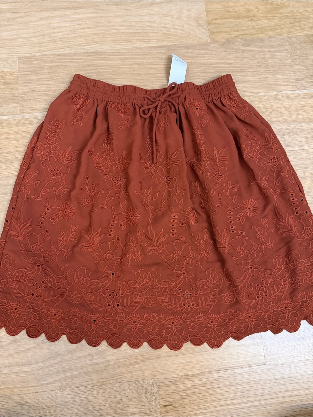 LOFT Rust Embroidered Scalloped Mini Skirt